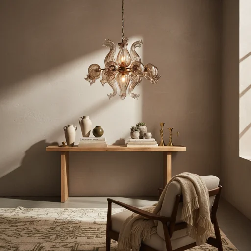Vintage Murano glass chandelier in smoky amber
