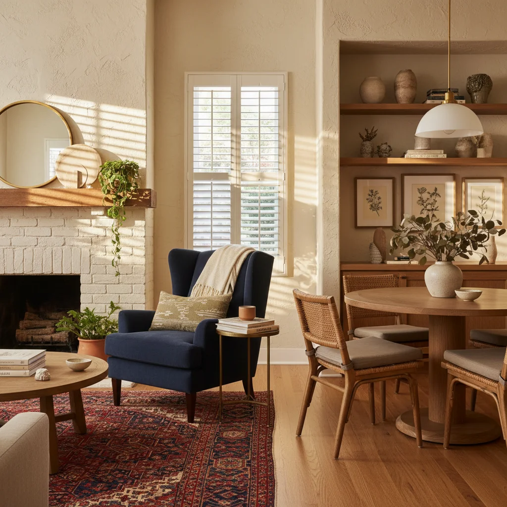Cozy bungalow living and dining area